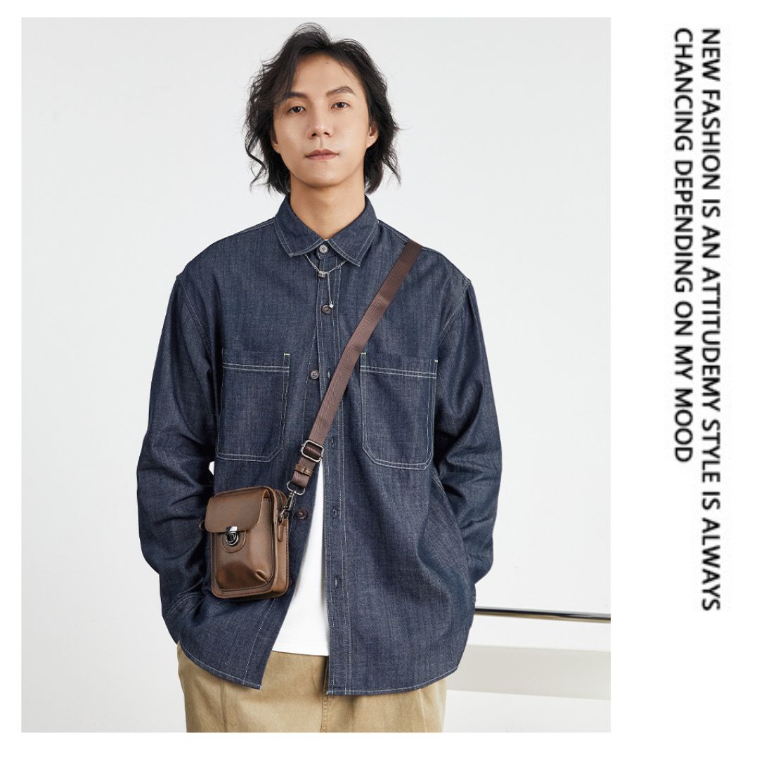 美式復古牛仔長袖襯衫