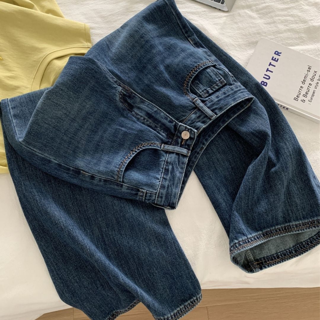 Straight-Leg Denim Jeans with Embroidered Pocket Detail