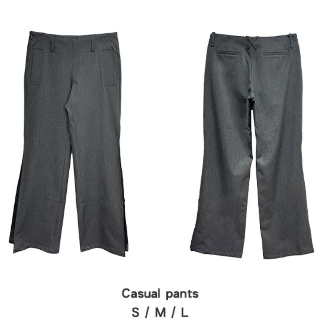 低腰皺褶喇叭西褲