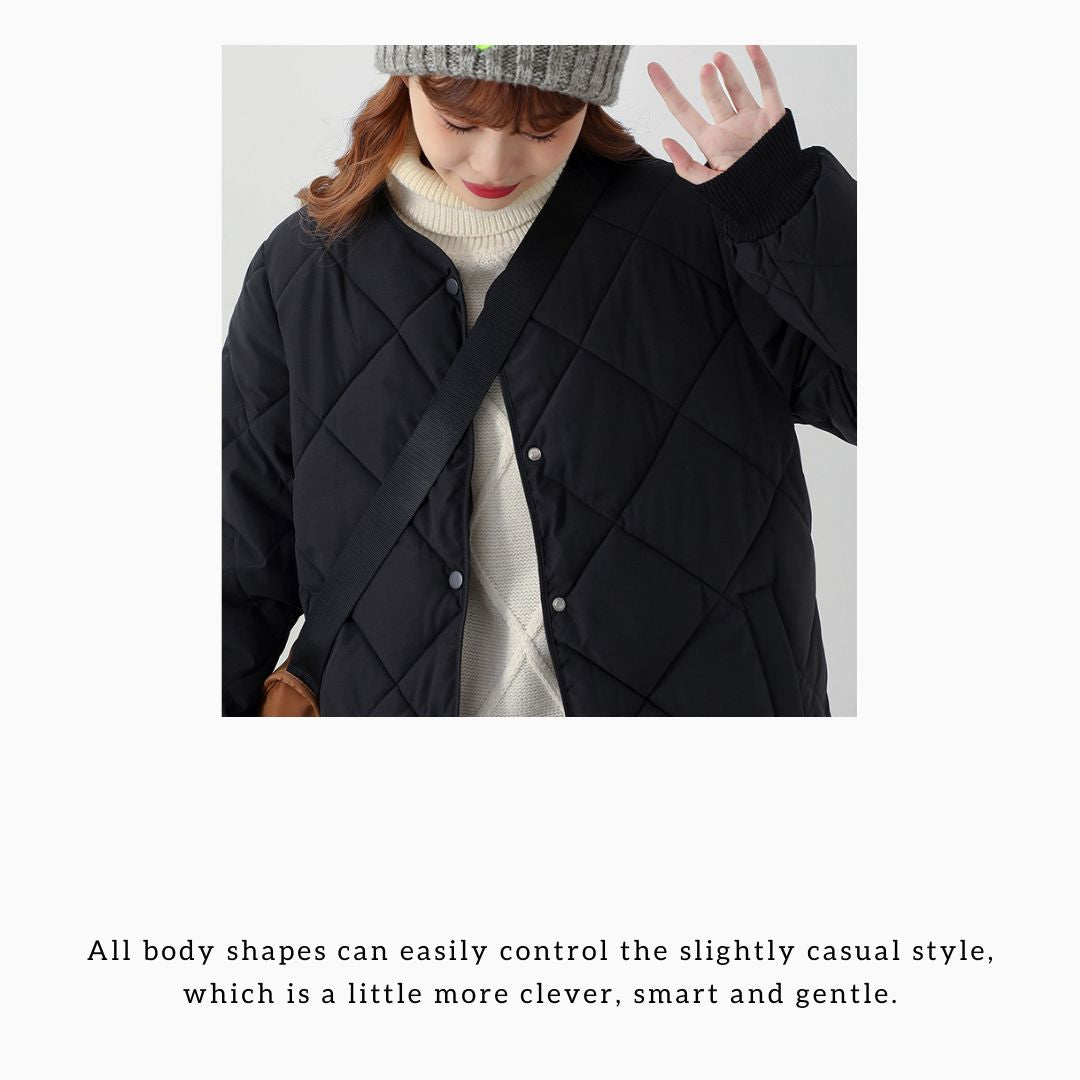 日系菱格紋圓領夾面外套