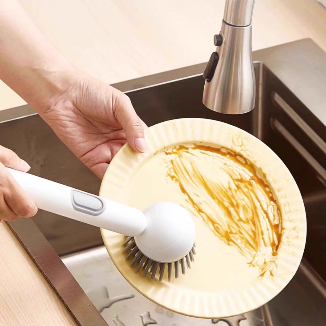 Rotating Long-Handle Soap-Dispensing Cleaning Brush