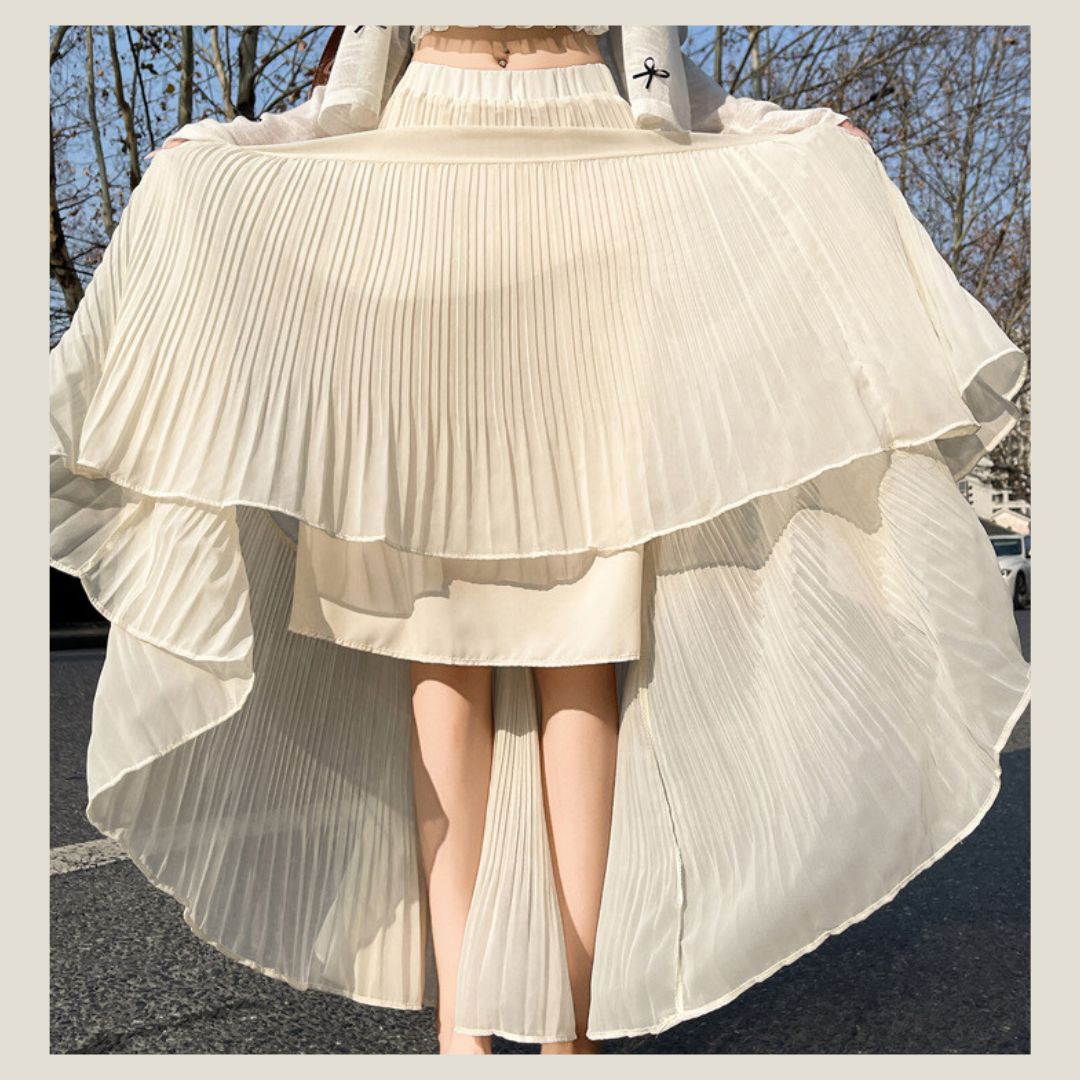 春夏高腰飄逸百褶長裙