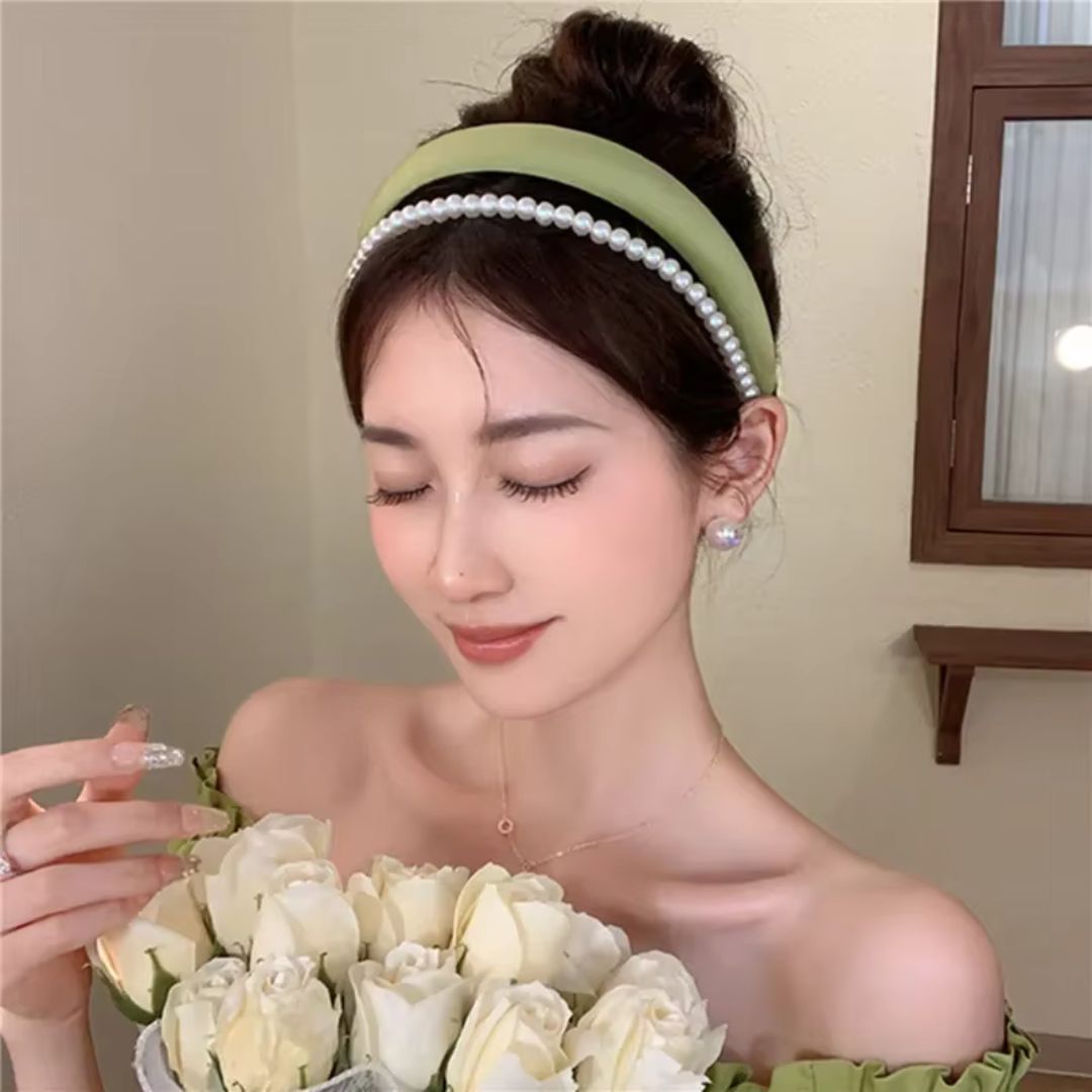 Satin Double Layer Pearl Headband
