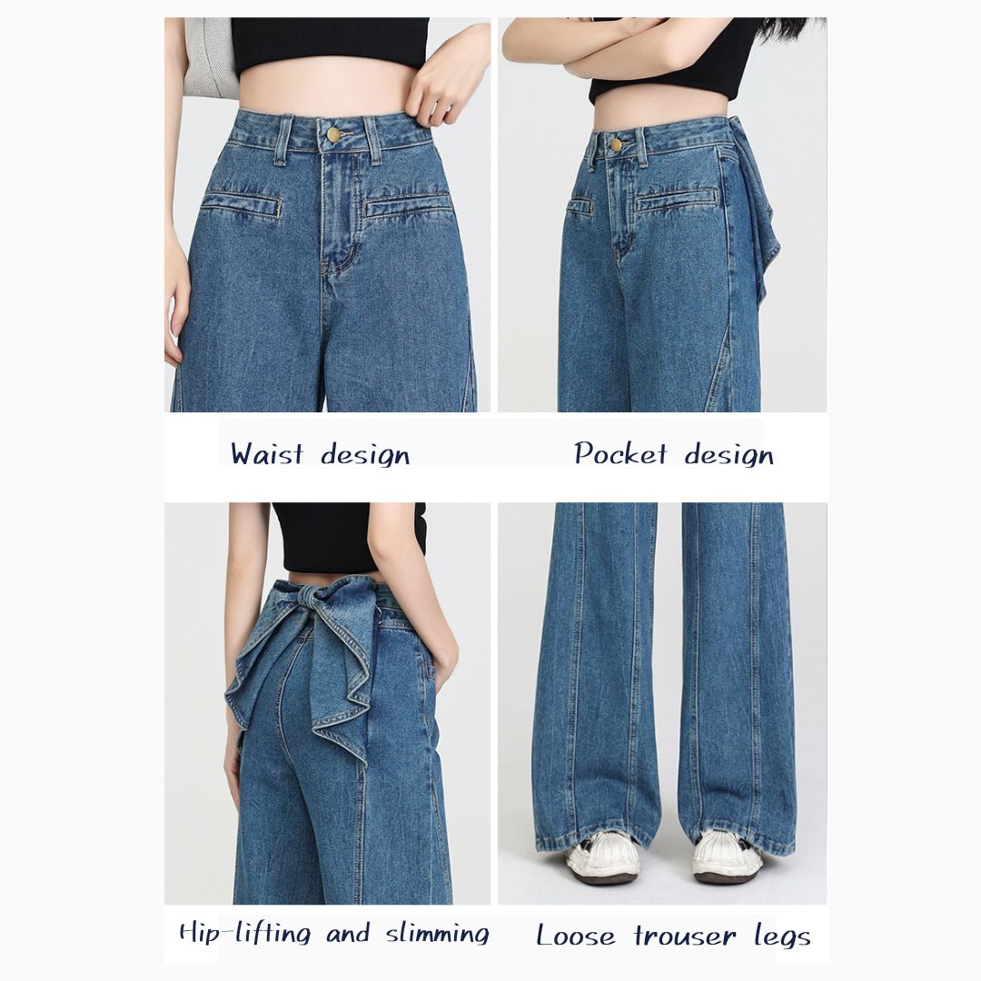 New Arrival Back-Waist Bow Loose Straight Wide-Leg Pants