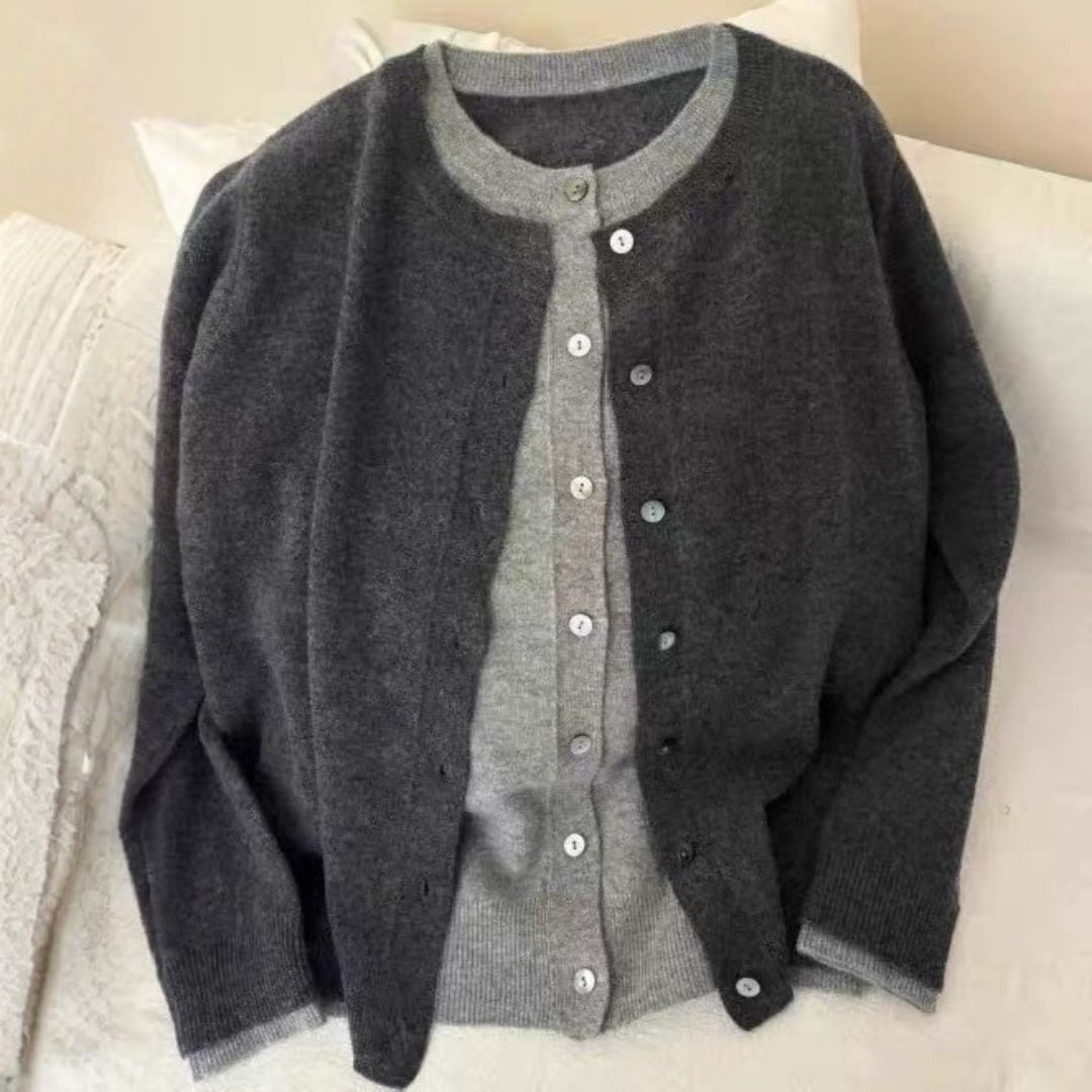 拼色假兩件針織毛衣外套