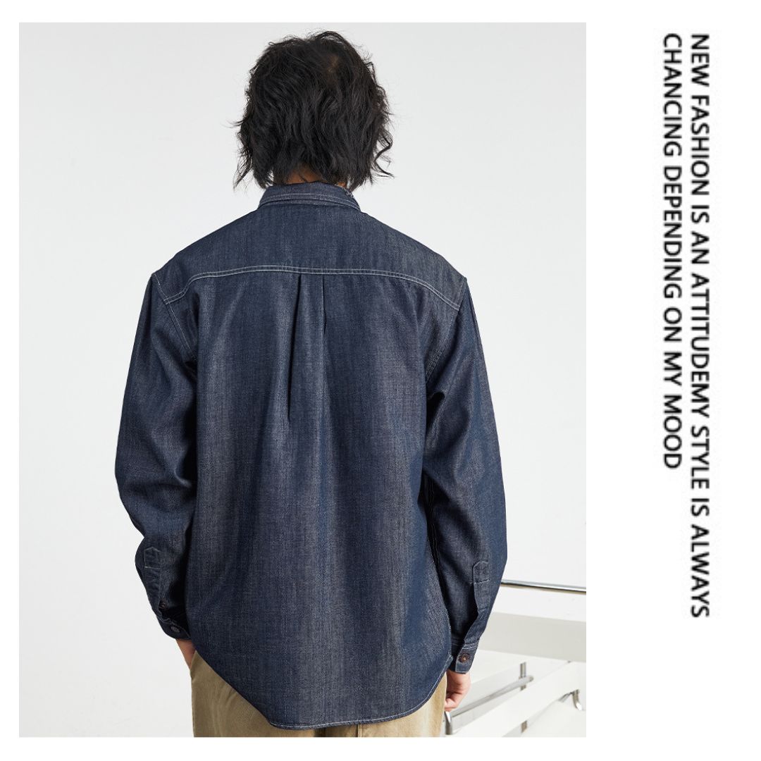 美式復古牛仔長袖襯衫