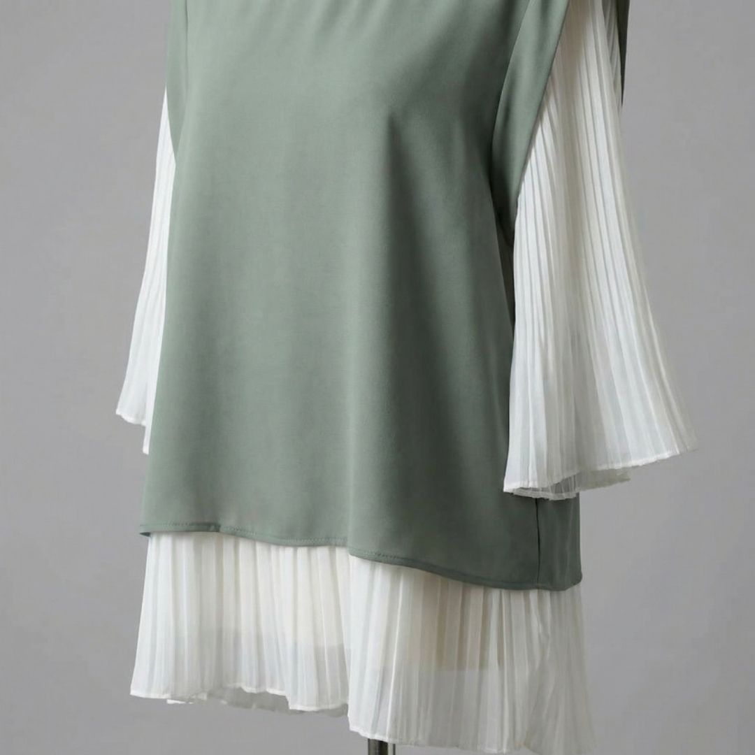 Japanese Style Layered Panel Pleated Blouse