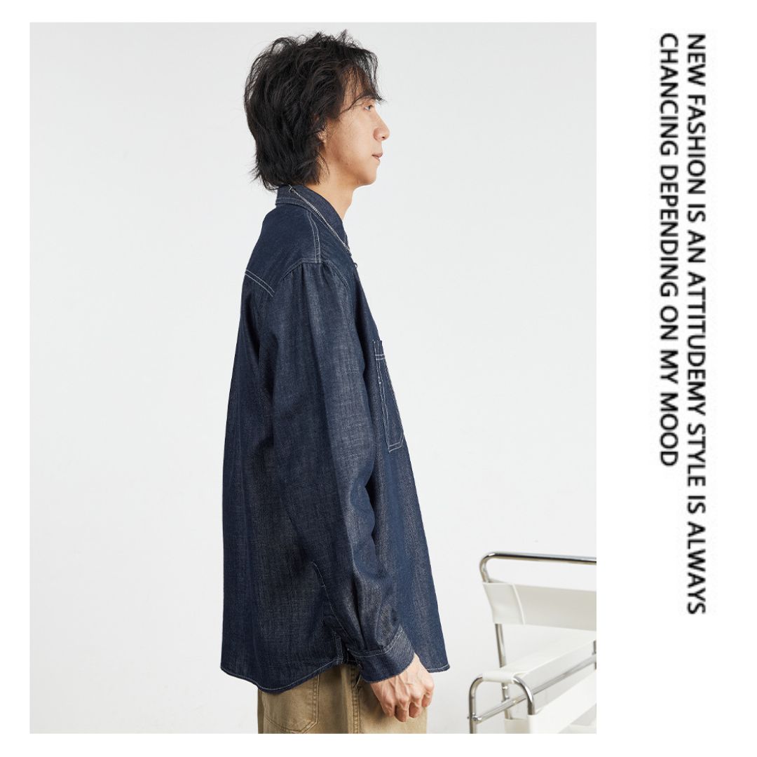 美式復古牛仔長袖襯衫