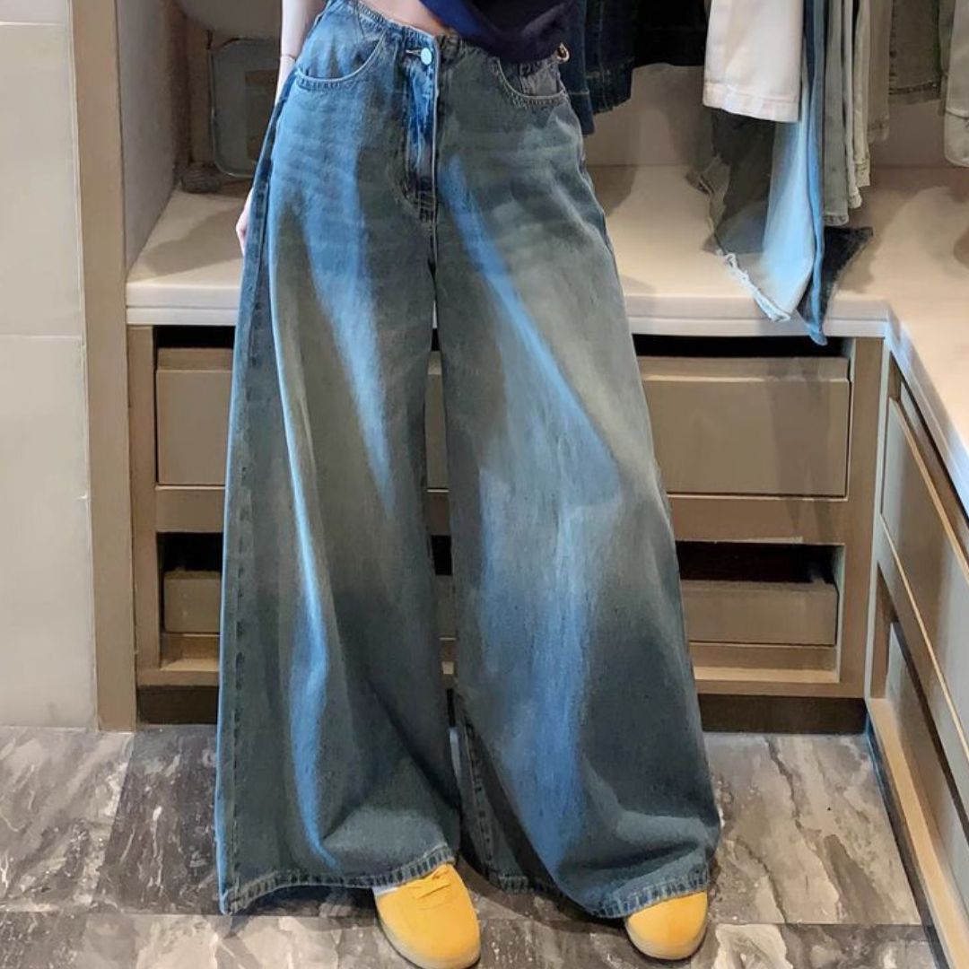 Vintage High-Waisted Wide Leg Denim Jeans