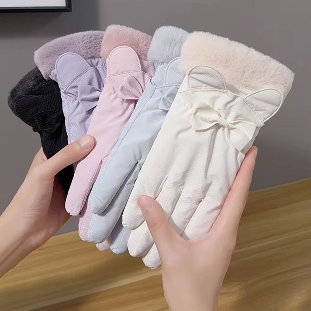蝴蝶結冬季保暖手套