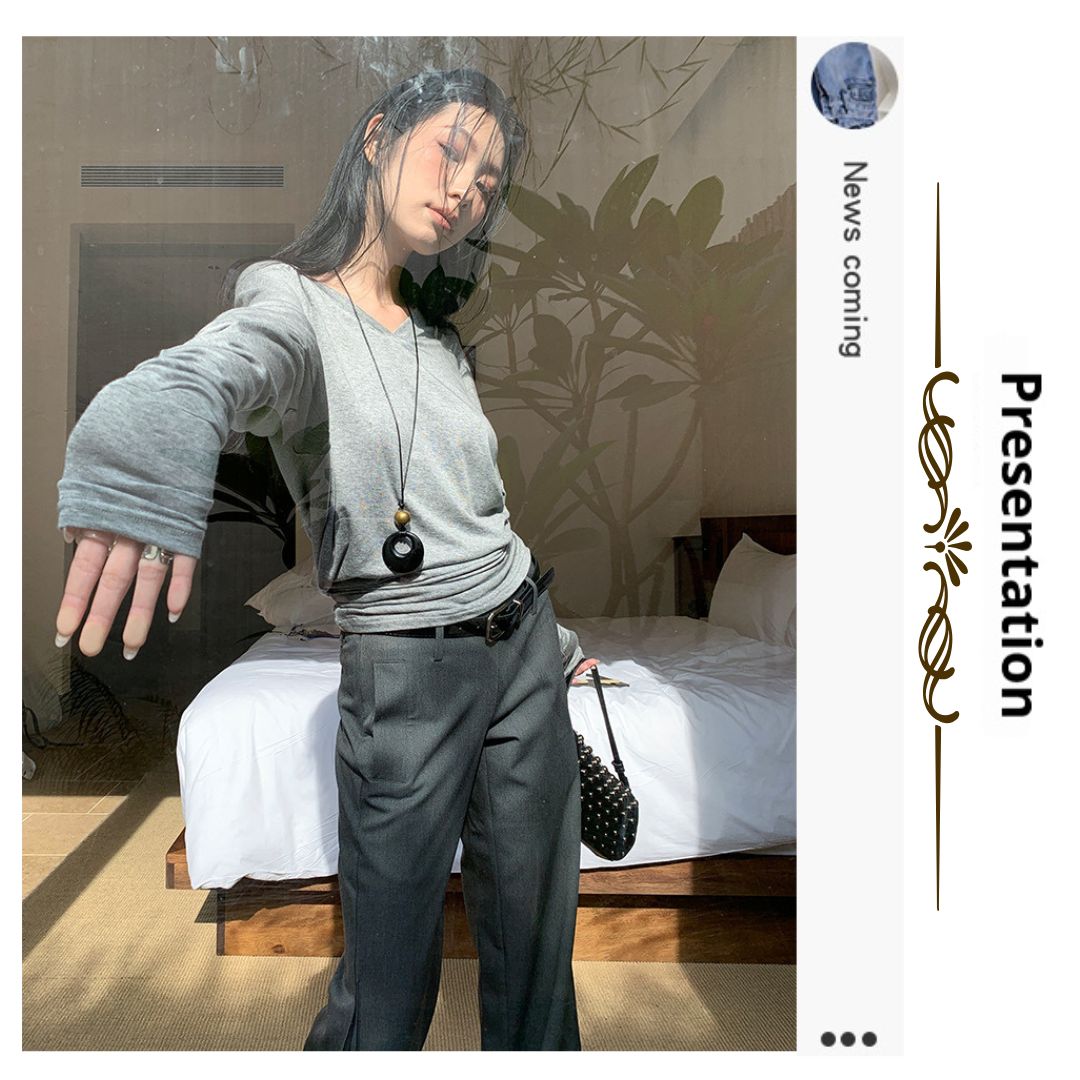 低腰皺褶喇叭西褲