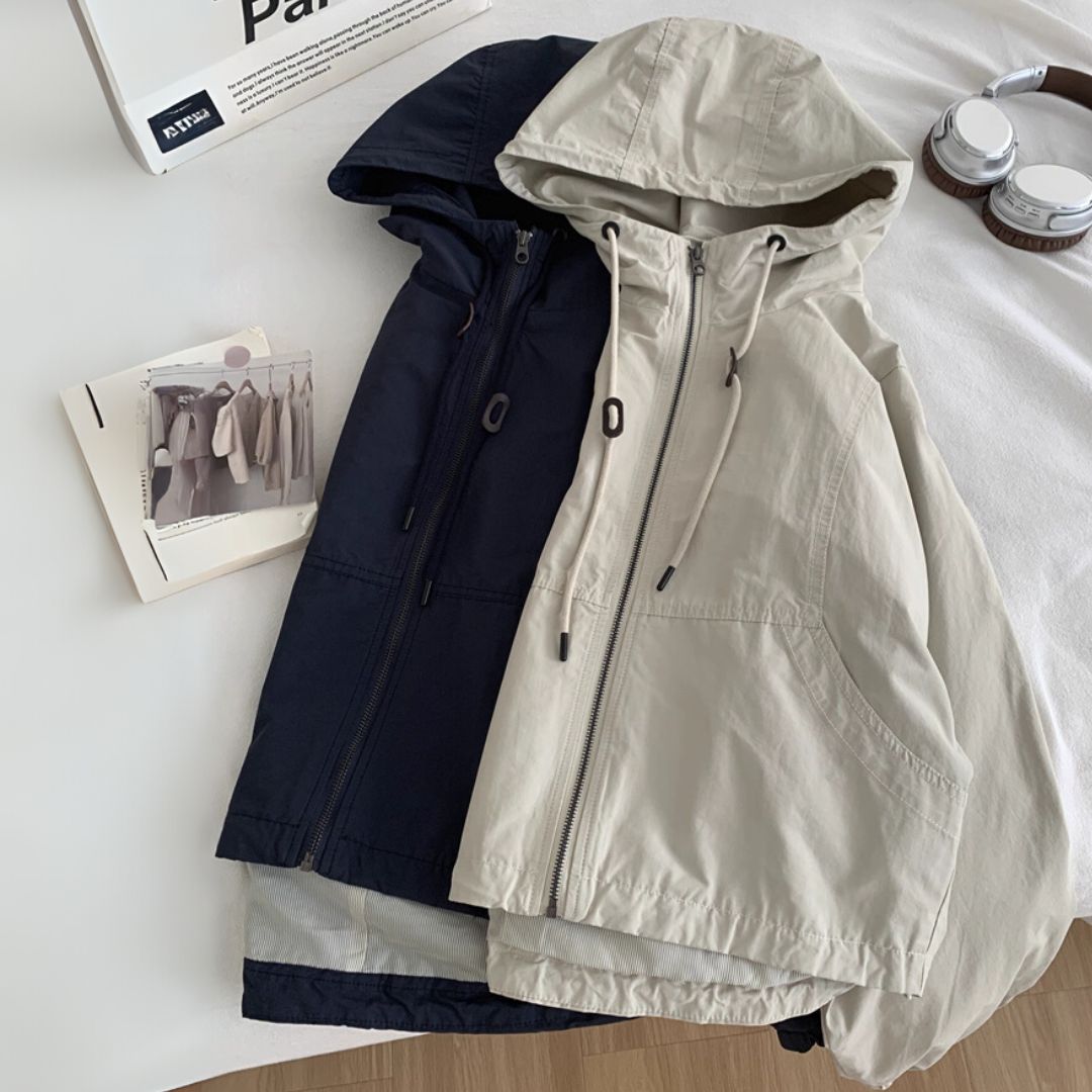 Women's Retro-Style Short-Length Hooded Trench Coat