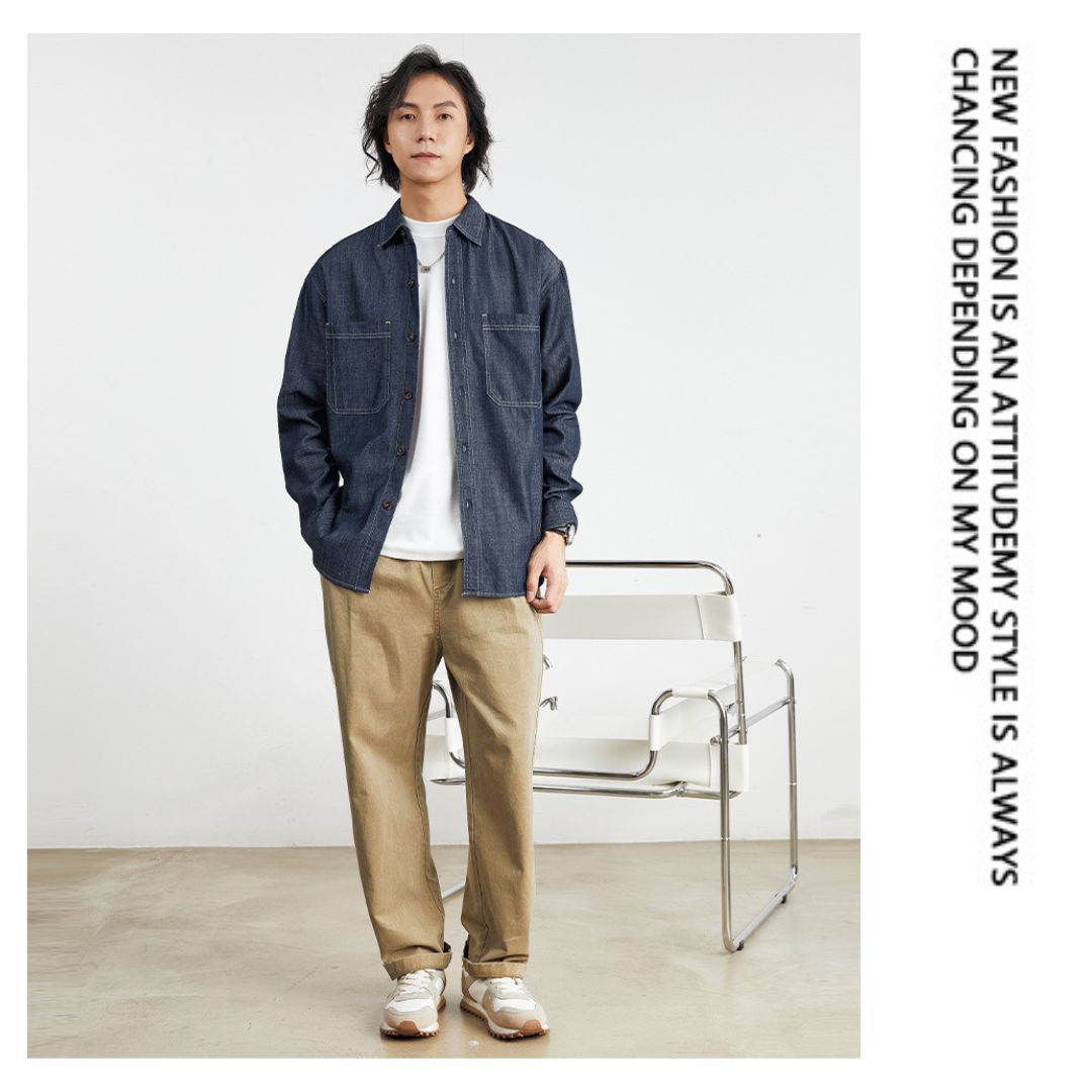 美式復古牛仔長袖襯衫