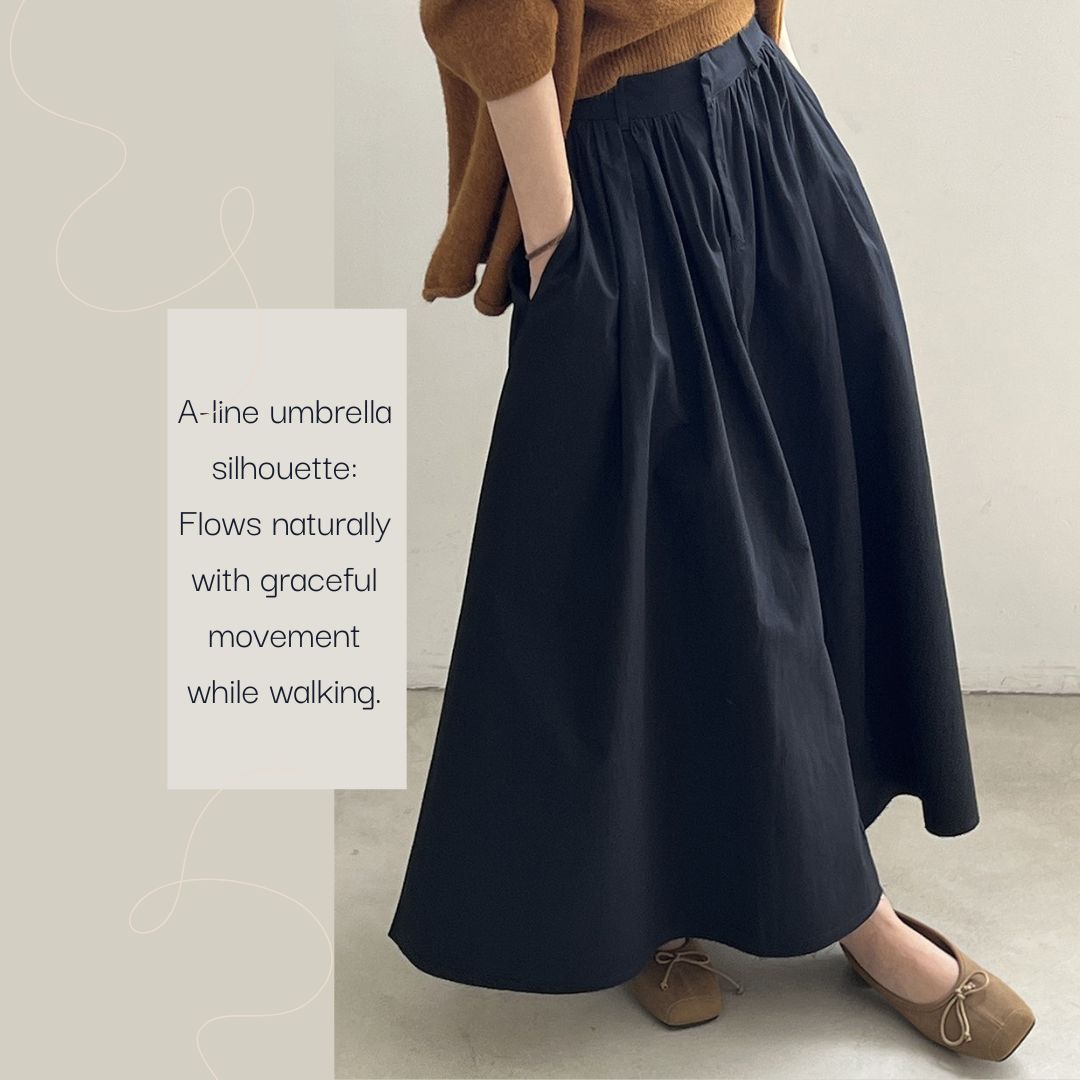 Women's High-Waisted A-Line Umbrella Midi Skirt