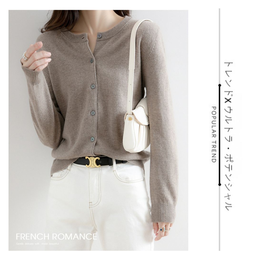 Solid Color Round Neck Button Knitted Jacket