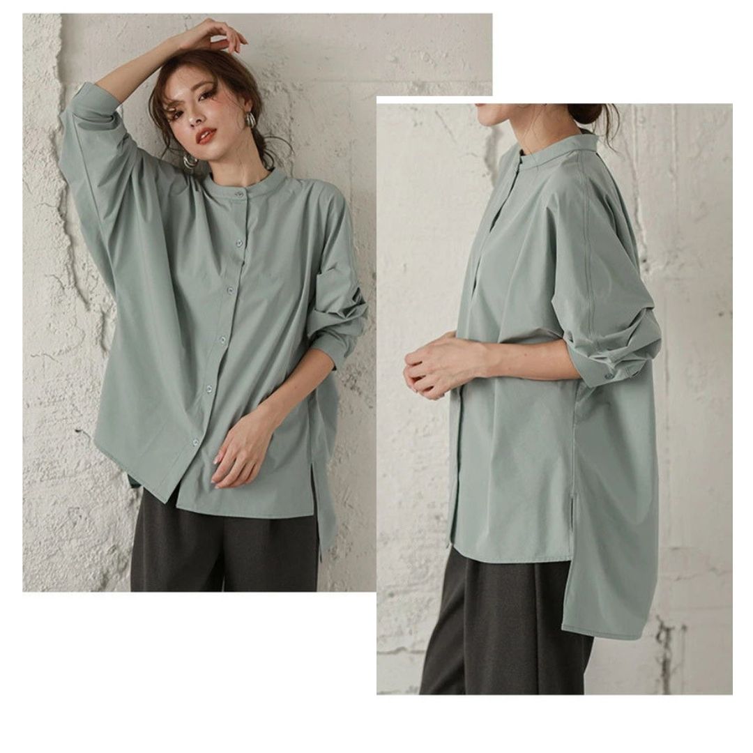 蝙蝠袖寬鬆立領開叉襯衣
