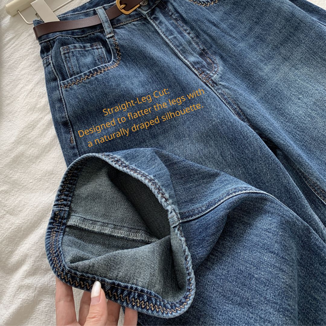 Straight-Leg Denim Jeans with Embroidered Pocket Detail