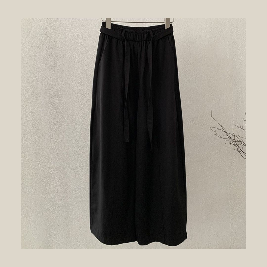 Loose Wide-Leg Pants with Center-Seam Panel Detail & Drawstring Waist