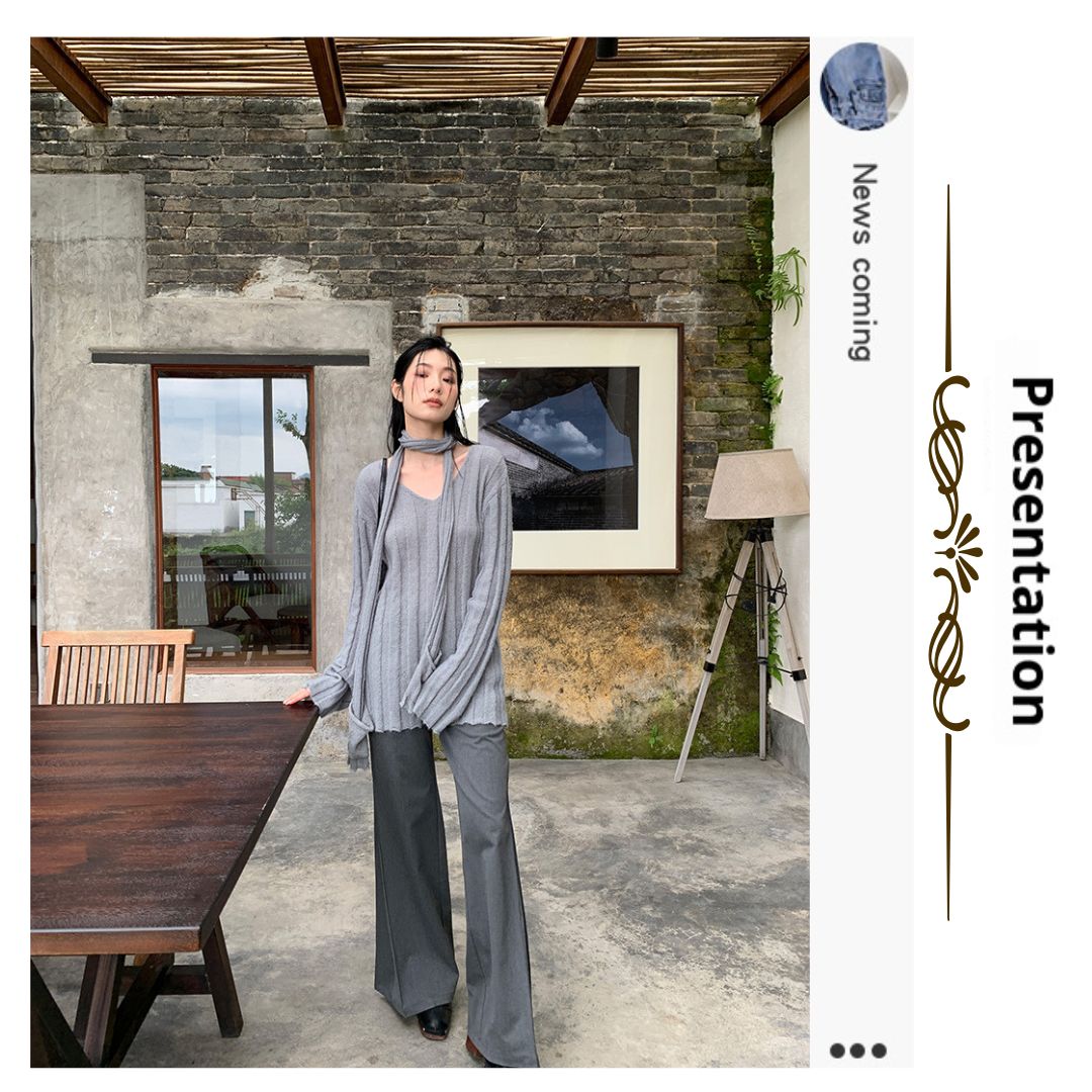 低腰皺褶喇叭西褲