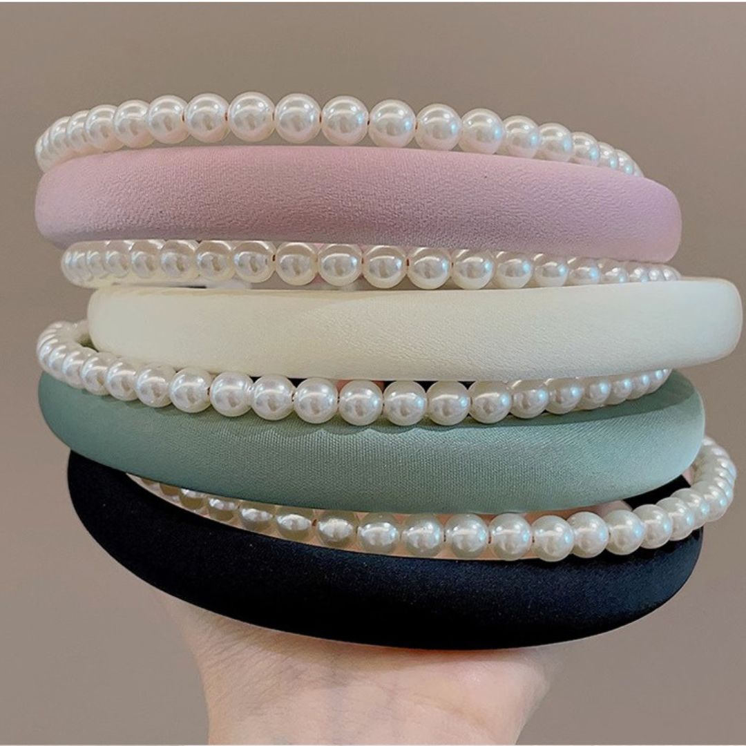 Satin Double Layer Pearl Headband