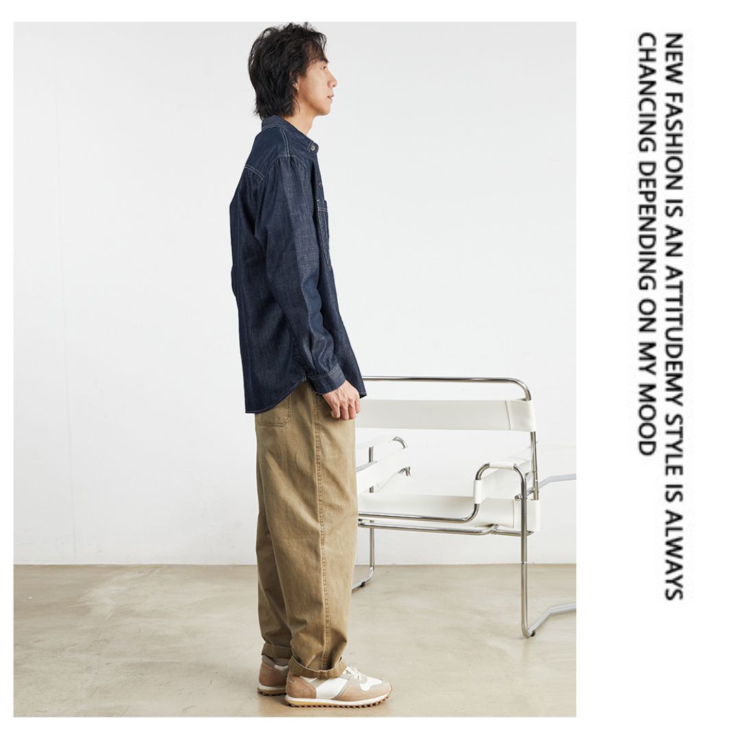 美式復古牛仔長袖襯衫