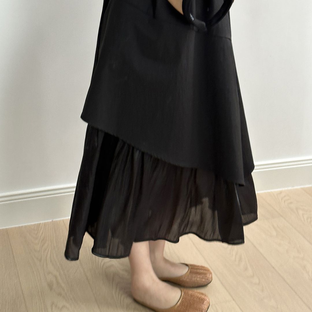 Sleeveless Long Dress with Asymmetrical Hem and Panelled Design