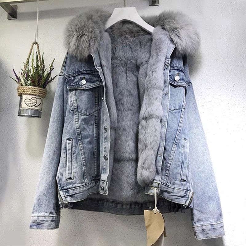 Japanese-Style Loose Fit Fleece-Lined Denim Jacket
