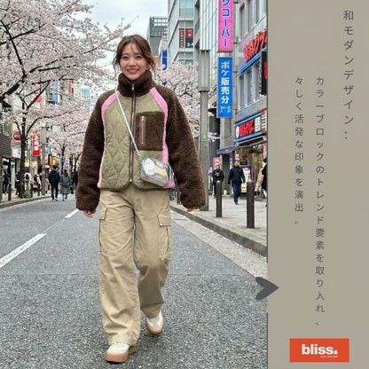 万能な厚手のカラーブロックファッションコットンジャケット