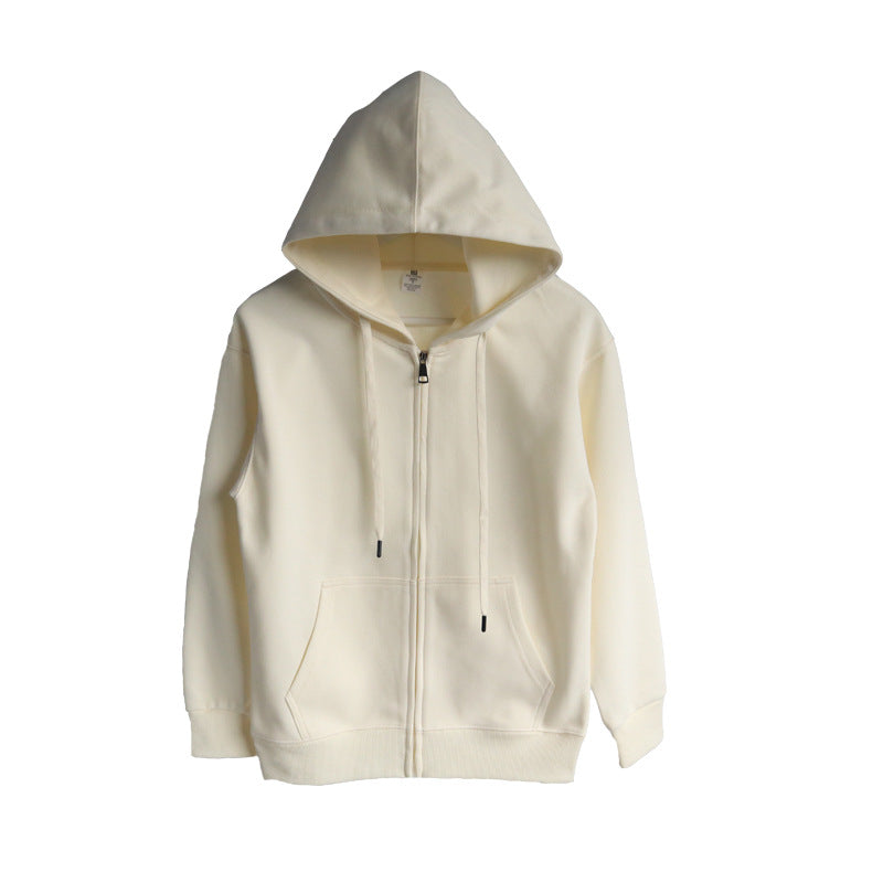 Solid Color Cotton Hooded Zip-Up Jacket