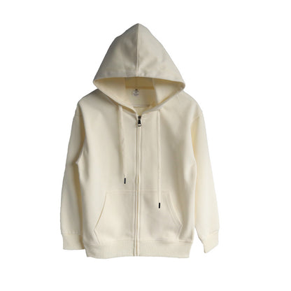 Solid Color Cotton Hooded Zip-Up Jacket
