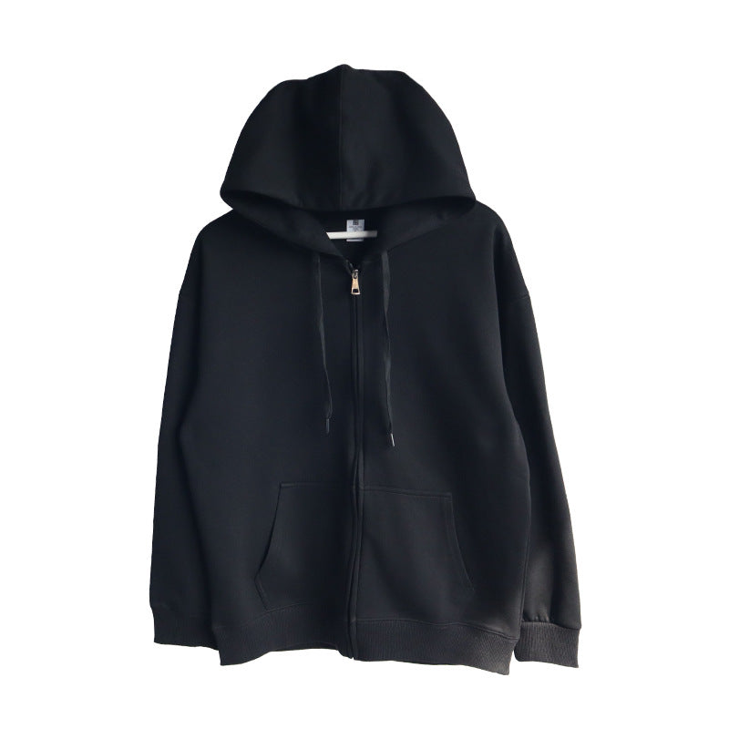 Solid Color Cotton Hooded Zip-Up Jacket