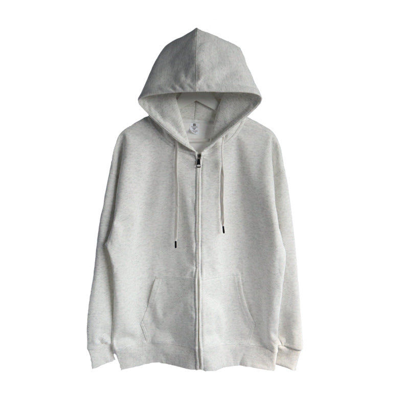 Solid Color Cotton Hooded Zip-Up Jacket