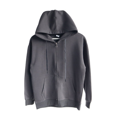 Solid Color Cotton Hooded Zip-Up Jacket