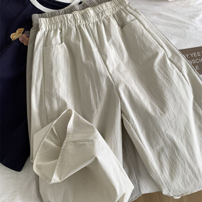 Japanese-Style Vintage Straight-Leg Wide-Cut Cropped Pants
