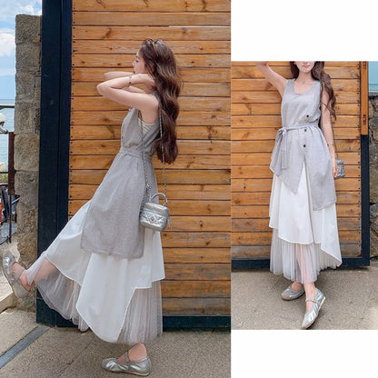 Knit Vest Top And Skirt Set