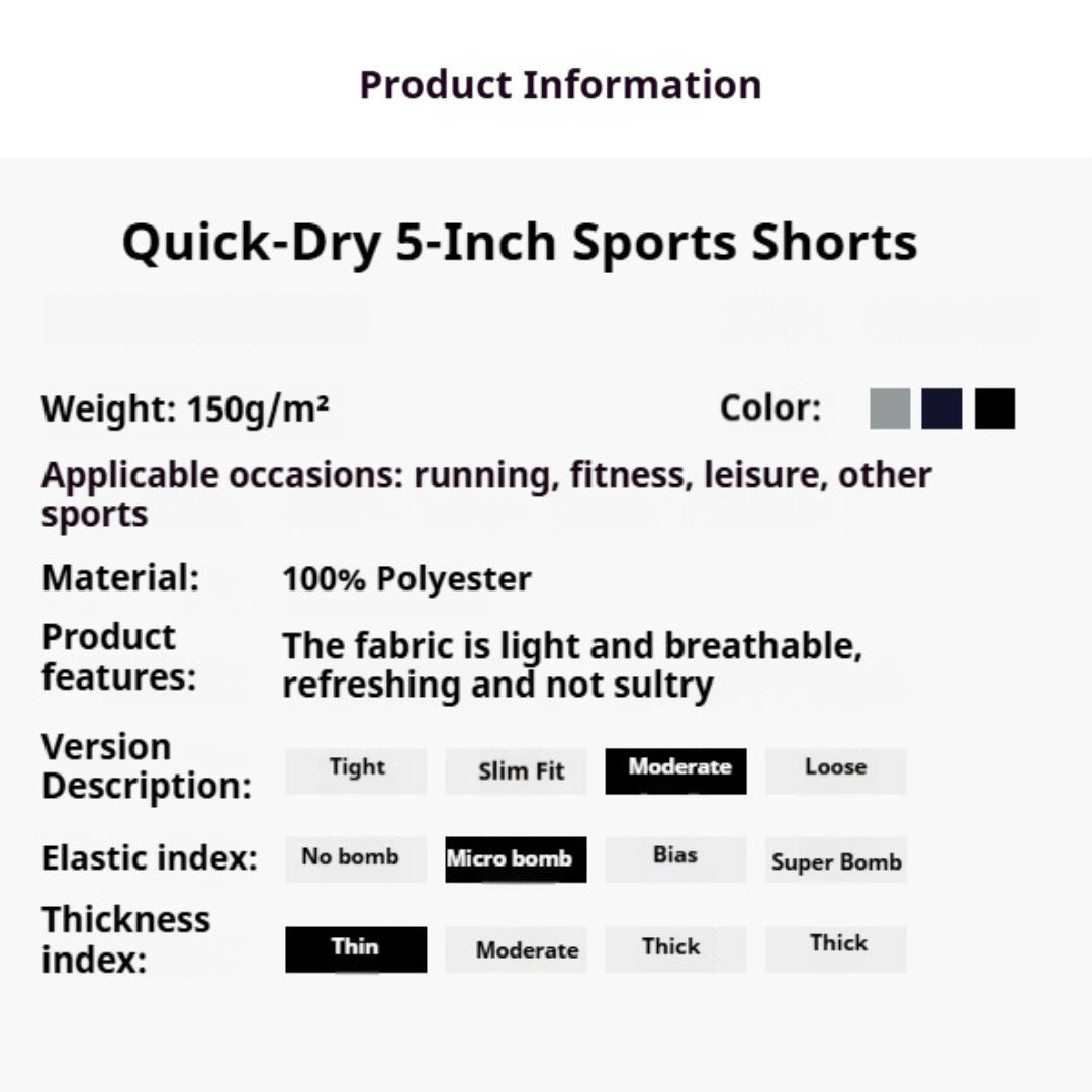 Quick-Dry 5-Inch Sports Shorts (Min. 2 pairs)