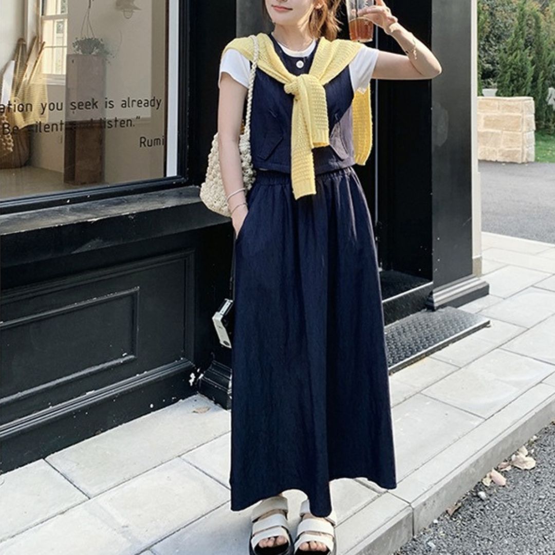 Minimalist Vest & Long Skirt Three Piece Set