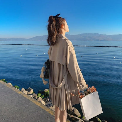 Classic Double Breasted Pleated Flowing Coat