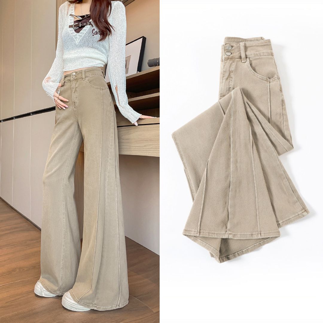 Milk Tea Color High Waist Stretch Flare Pants