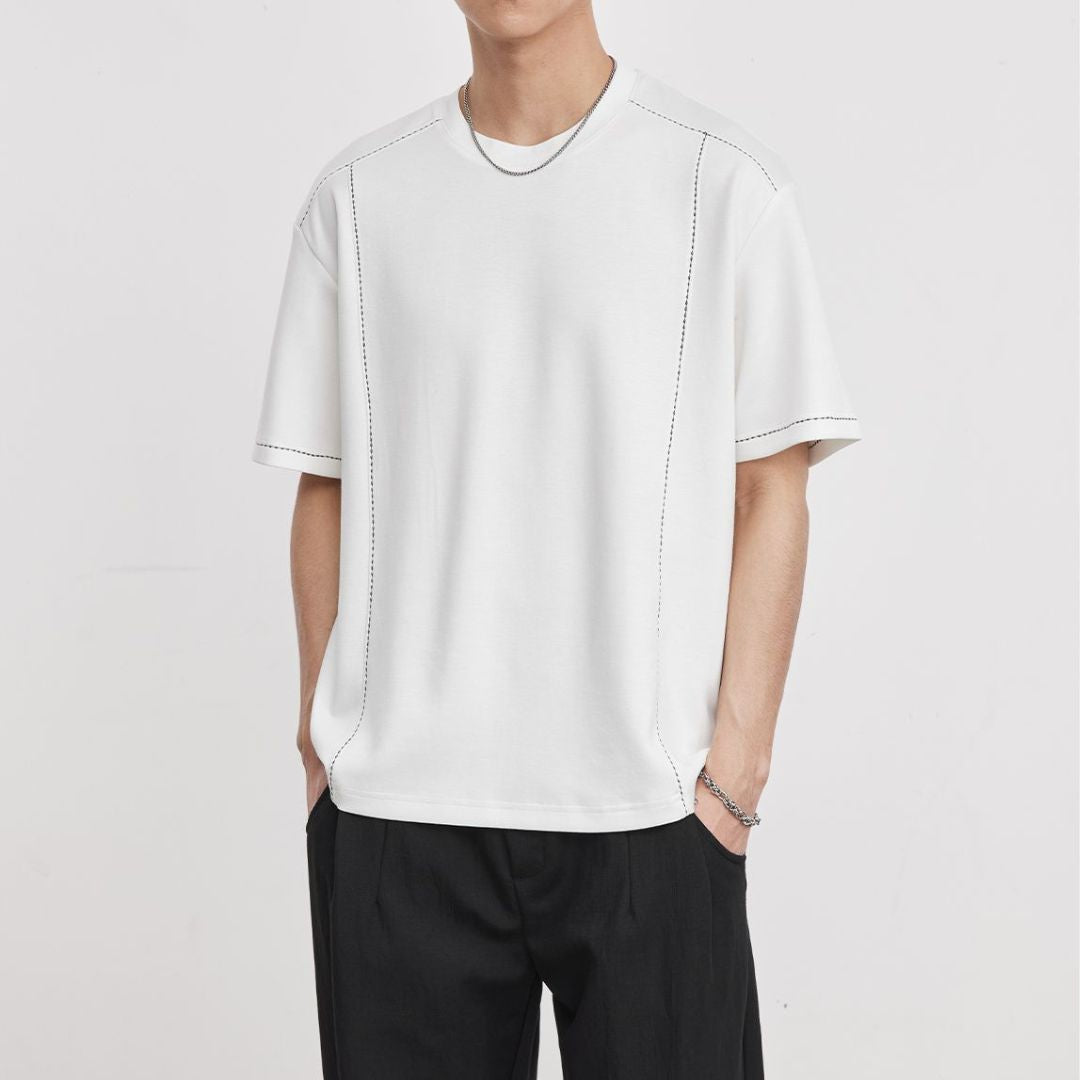 破線デザイン半袖Tシャツ