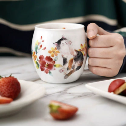 Made in Japan Floral Cat Porcelain Pair Cups (Pair)