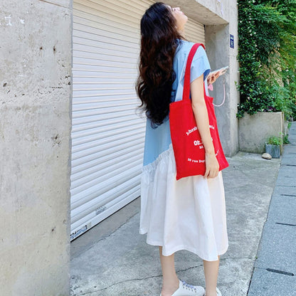 フレッシュブルー シャツ テールカット マキシドレス
