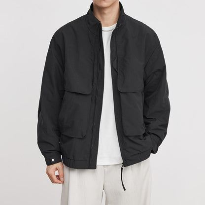 Double Pocket Stand Collar Work Jacket
