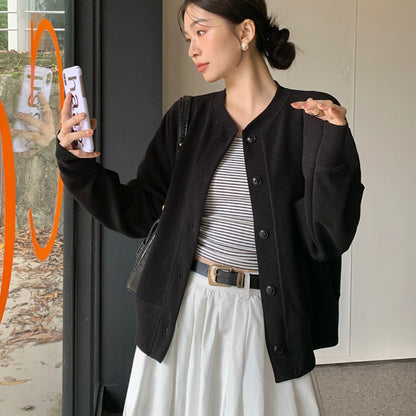 Japanese-Style Round-Neck Button Jacket