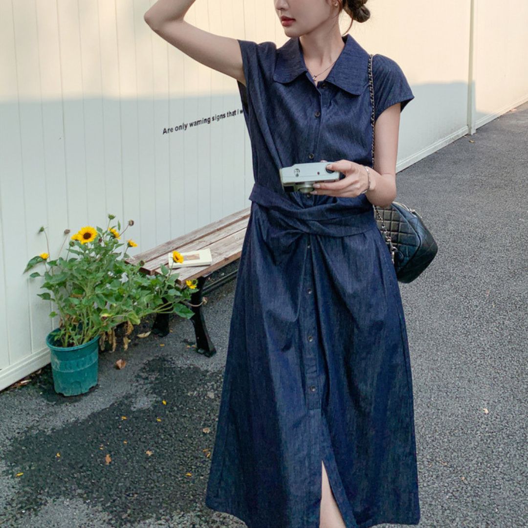 Minimalist Tie Waist Denim Dress