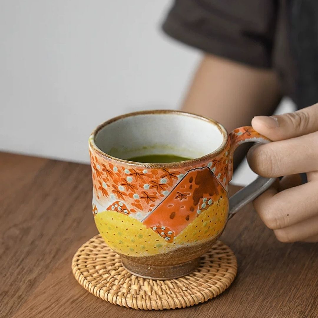 Kutani Ware Spring & Autumn Mount Fuji Pair Cups (Pair)