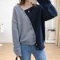 Japanese-style Asymmetrical Color-Block Knit Sweater