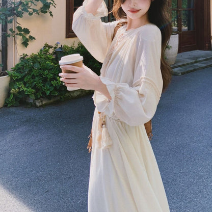 Ethnic Style Tassel Vest & Dress Two Piece Set