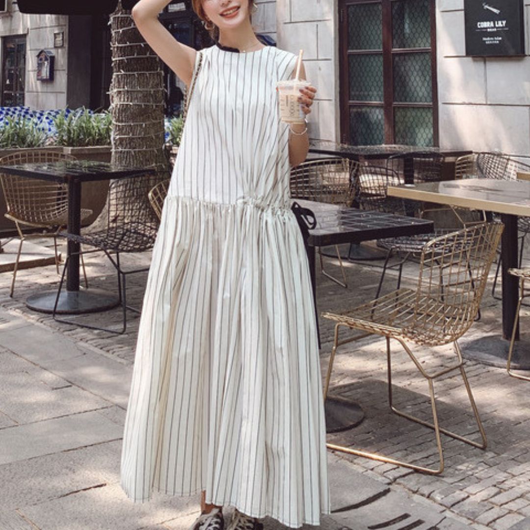 French Style Striped Bow Dress