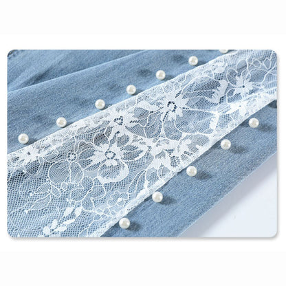 Tencel Beaded Lace Wide Leg Denim Pants
